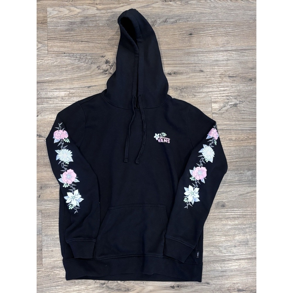 Vans Barbed Floral pink and white flowers Floral Sleeve Hoodie Black Pullover M - Picture 4 of 15